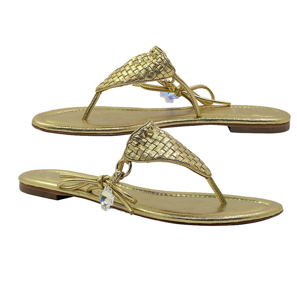 Sicily Reign Bikini Thong Sandals with Pendant
